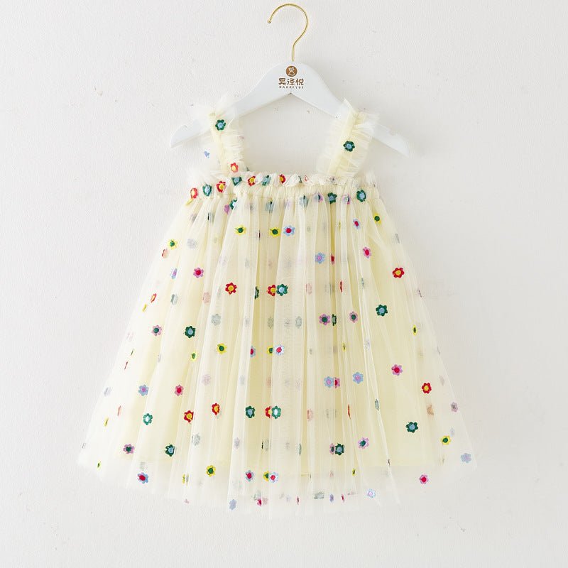 Vestido Tule Flores Girassol Minimalista | 0 - 24 Meses - Betina Baby