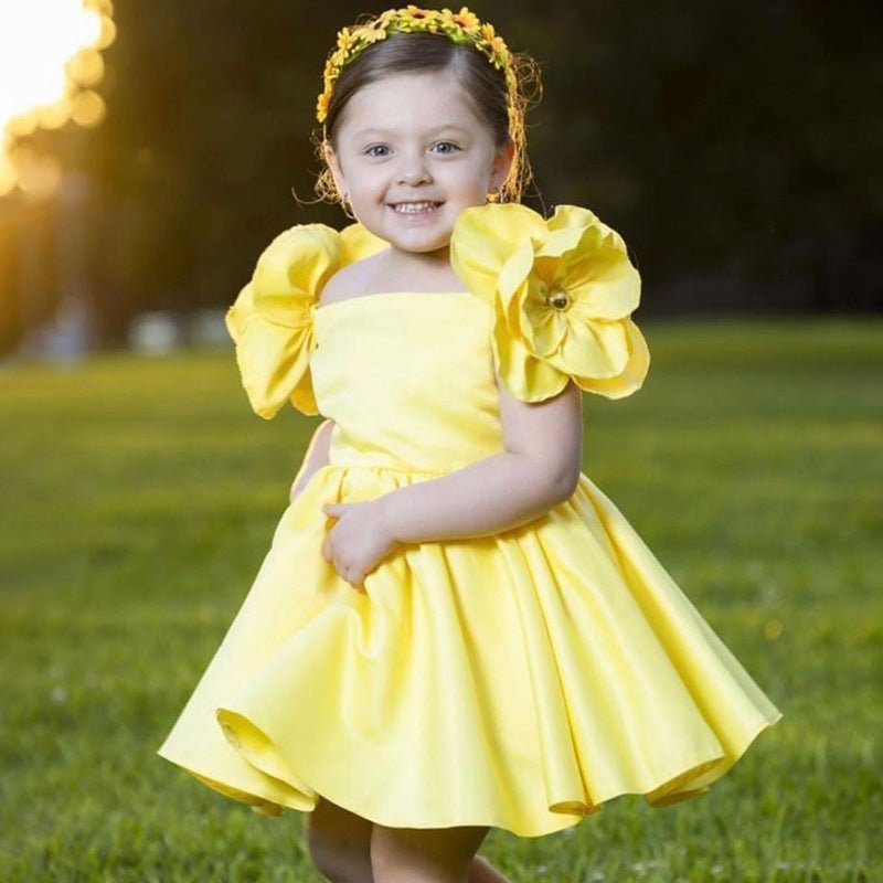 Vestido de Festa Cetim Flor | 6M-4 Anos - Betina Baby