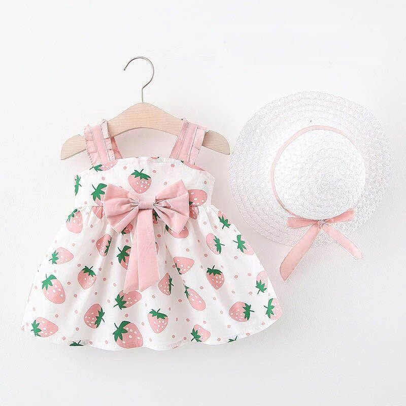 Vestido Morango + Chapéu | 6M-24 Meses - Betina Baby